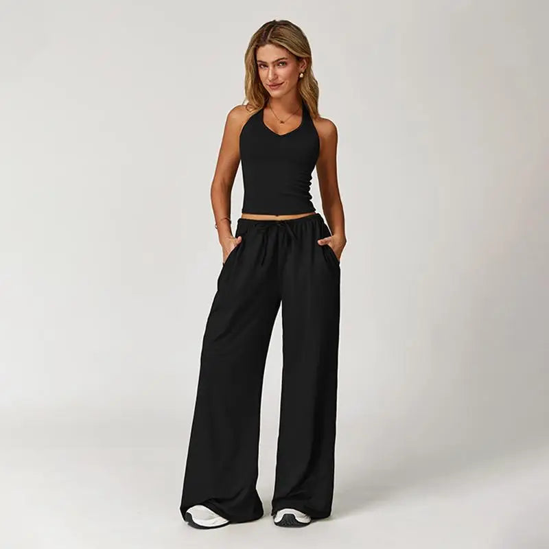 Women 2-Piece Athleisure Set Ice Silk Top And Pants