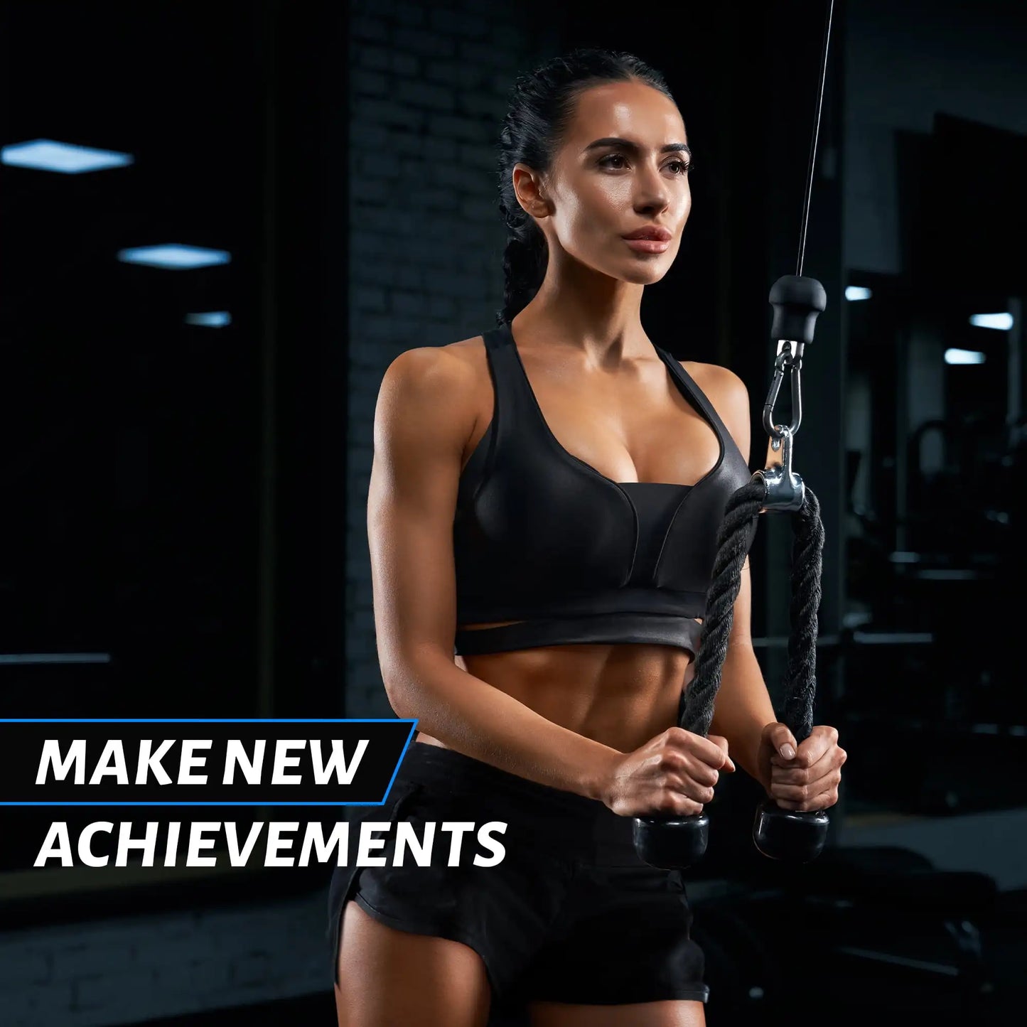 Tricep Press Down And Lat Pulldown Attachments With V Handle Rotating Bar