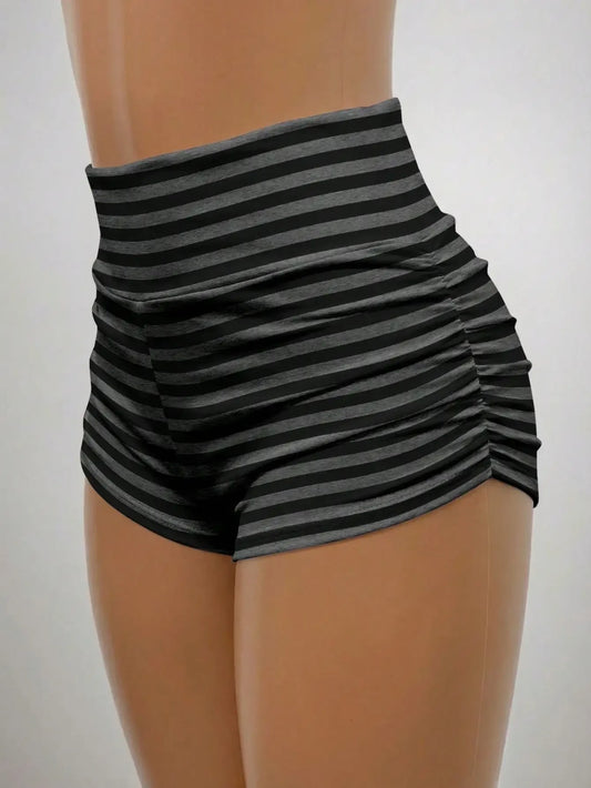 Women's Striped Retro Cycling Shorts Waist-Cinching Athleisure