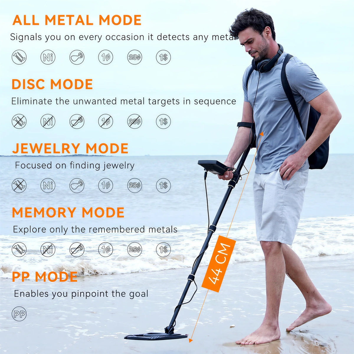 SUNPOW Professional Metal Detector & Gold Detector, Underground Metal Detecting Equipment Kit,10" IP68 Waterproof Coil,5 Modes Dual Backlit LCD,Adjustable for Adults Treasure Hunting Beach River Yard Relic Hunting