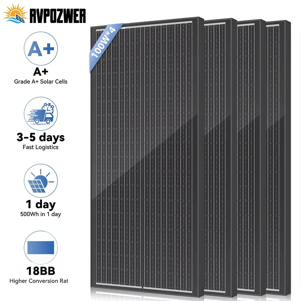 RVPOZWER 100W Solar Panels A+ N-Type Monocrystalline Solar Cell Household Outdoor Camping 23.2% High-Efficiency PV Power