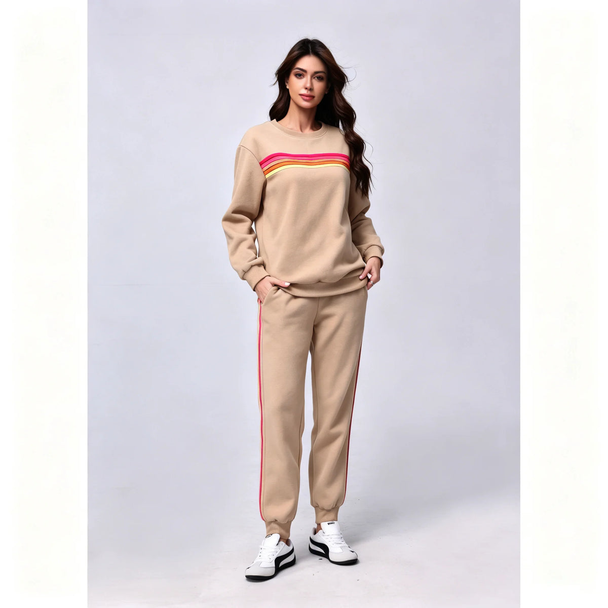 Womens Oversized Retro Striped Two Piece Lounge Set Cozy Warm Pullover Sweater Top And Jogger Pants With Two Side Pockets Relaxed Fit For Fall School Campus Weekend Travel And Everyday Casual Wear