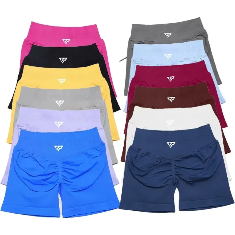 Women Seamless Yoga Shorts High Waist Scrunch Butt Lift Gym Fitness Sport Shorts Silicone Printed Recoil Workout Leggings