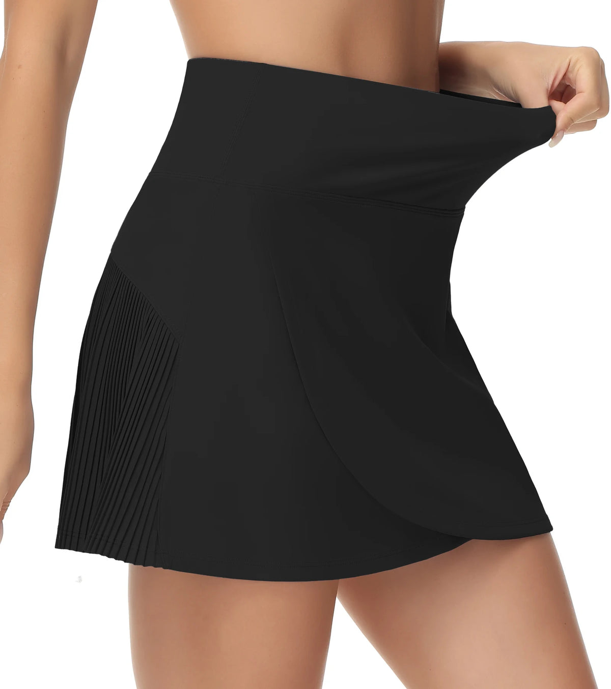 THE GYM PEOPLE Women's High Waisted Tennis Skirts Crossover Hemline Back Pleated Golf Skorts with Inner Shorts