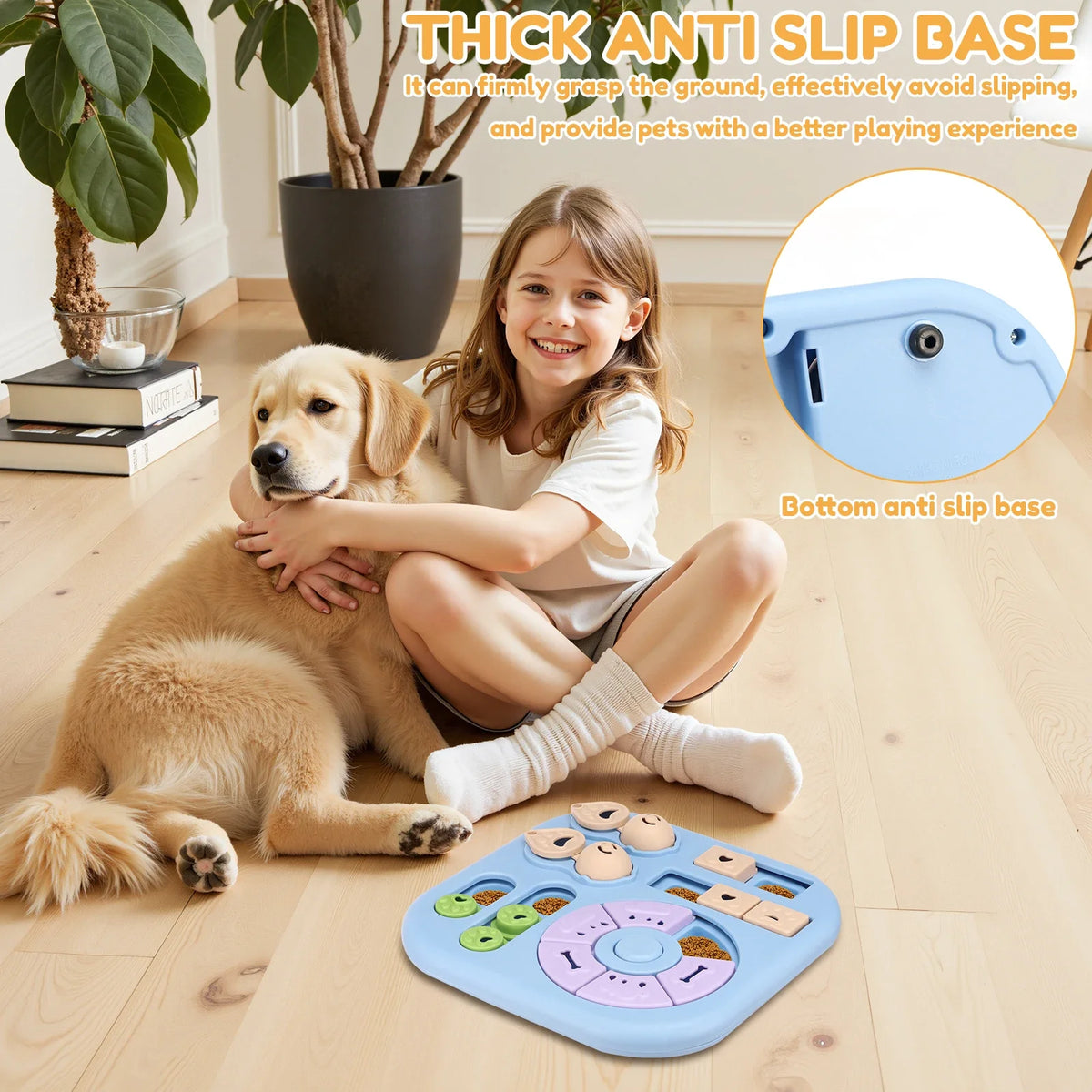 Rotating Dog Puzzle Toy, Interactive Treat Dispensing Slow Feeder with Non-Slip Base, IQ Mental Enrichment Pet Brain Game for Small Medium Large Dogs, Boredom Relief