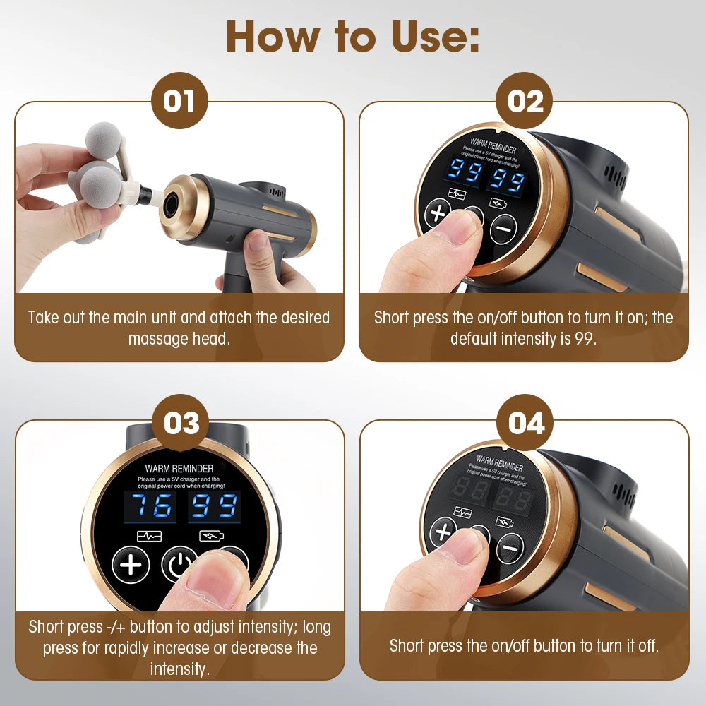 Percussion Massager with 99 Speed Levels Fascia Gun Percussion Massager 24W 3200RPM Deep Tissue, Cordless with Battery Display and 10-Min Timer