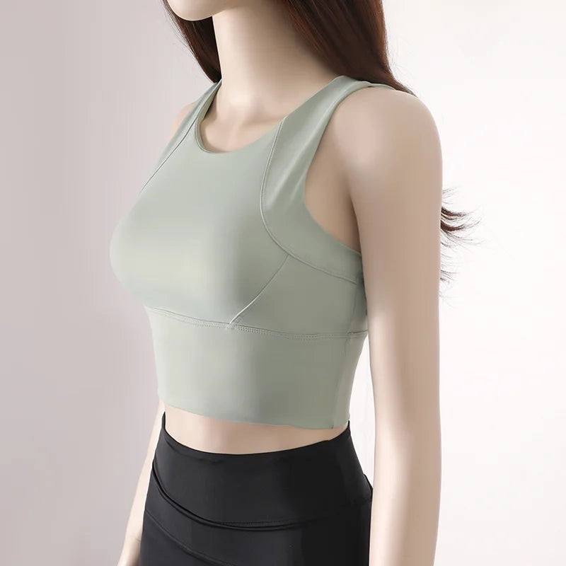 Women's Breathable Nylon Sports Bra With Chest Pad Tank Top