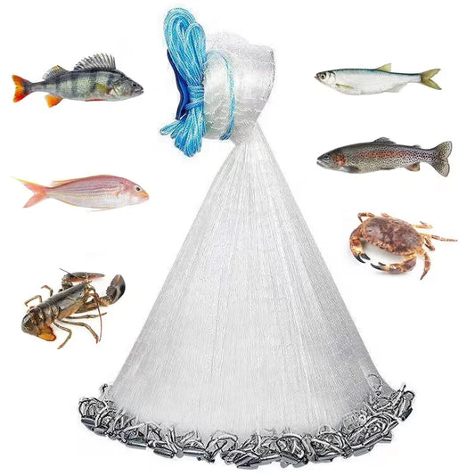 American Style Easy-Throw Fishing Cast Net, Durable Nylon Blend White Fishing Equipment, Handmade Sturdy Easy to Learn for Saltwater Freshwater All Fish Species, Christmas/Easter/Father's Day Gifts