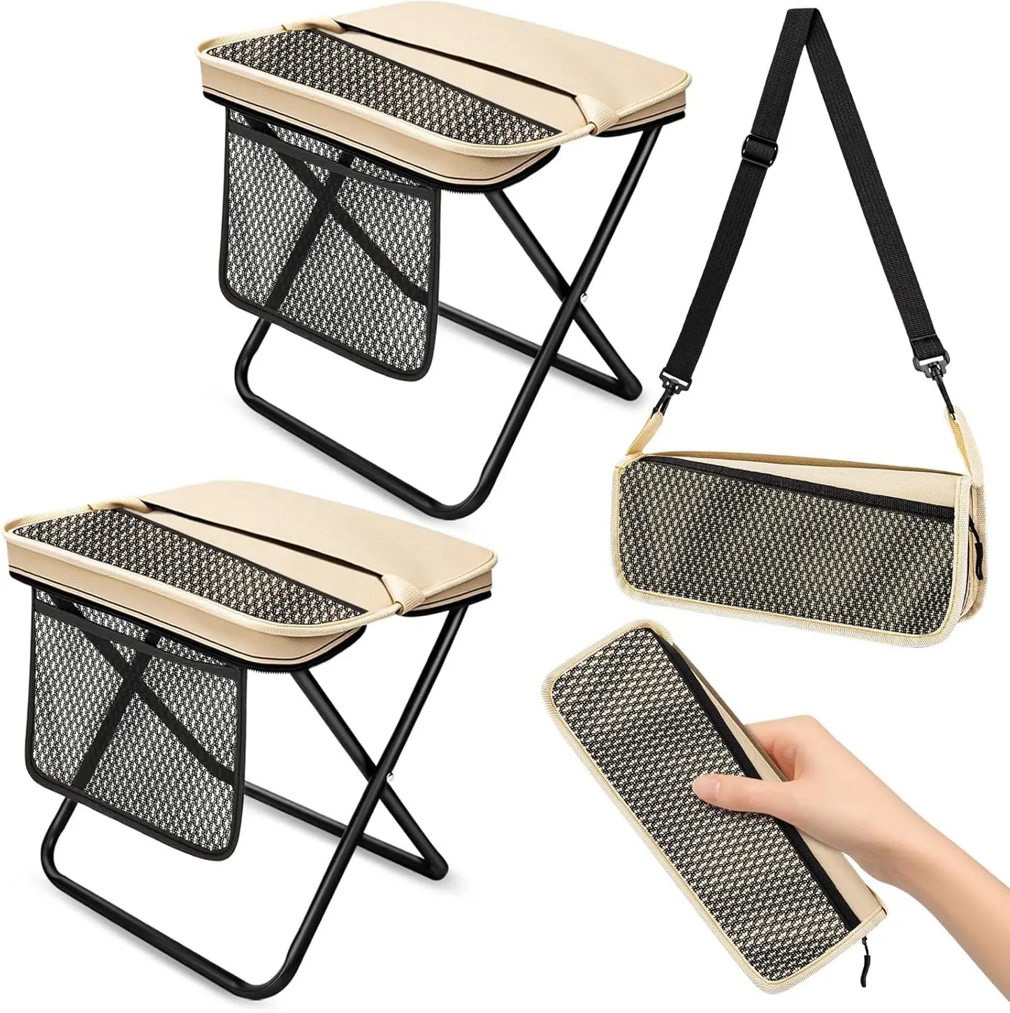 GMOX Camping Stool Portable Chair: All-Terrain Folding Carrying Pocket Stool, 4 Anti-Sink Feet, 270Lbs Capacity & 3s Setup. 5000 Cycle Tested for Rugged Sites, Camping, Fishing, Travel, Black.