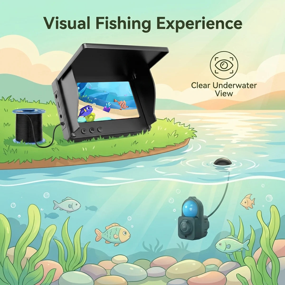 Underwater Fishing Camera HD 1080P 4.3" Monitor Fish Finder with 15M 30M Cable Night Vision for Ice Lake Fishing