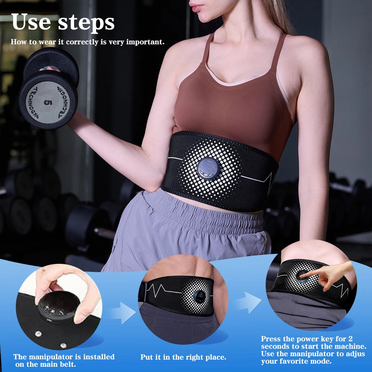 Rechargeable EMS Muscle Stimulator Belt - 6 Modes 18 Intensity Levels ABS Fitness Massage Training Belt for Muscle Relaxation And Strengthening