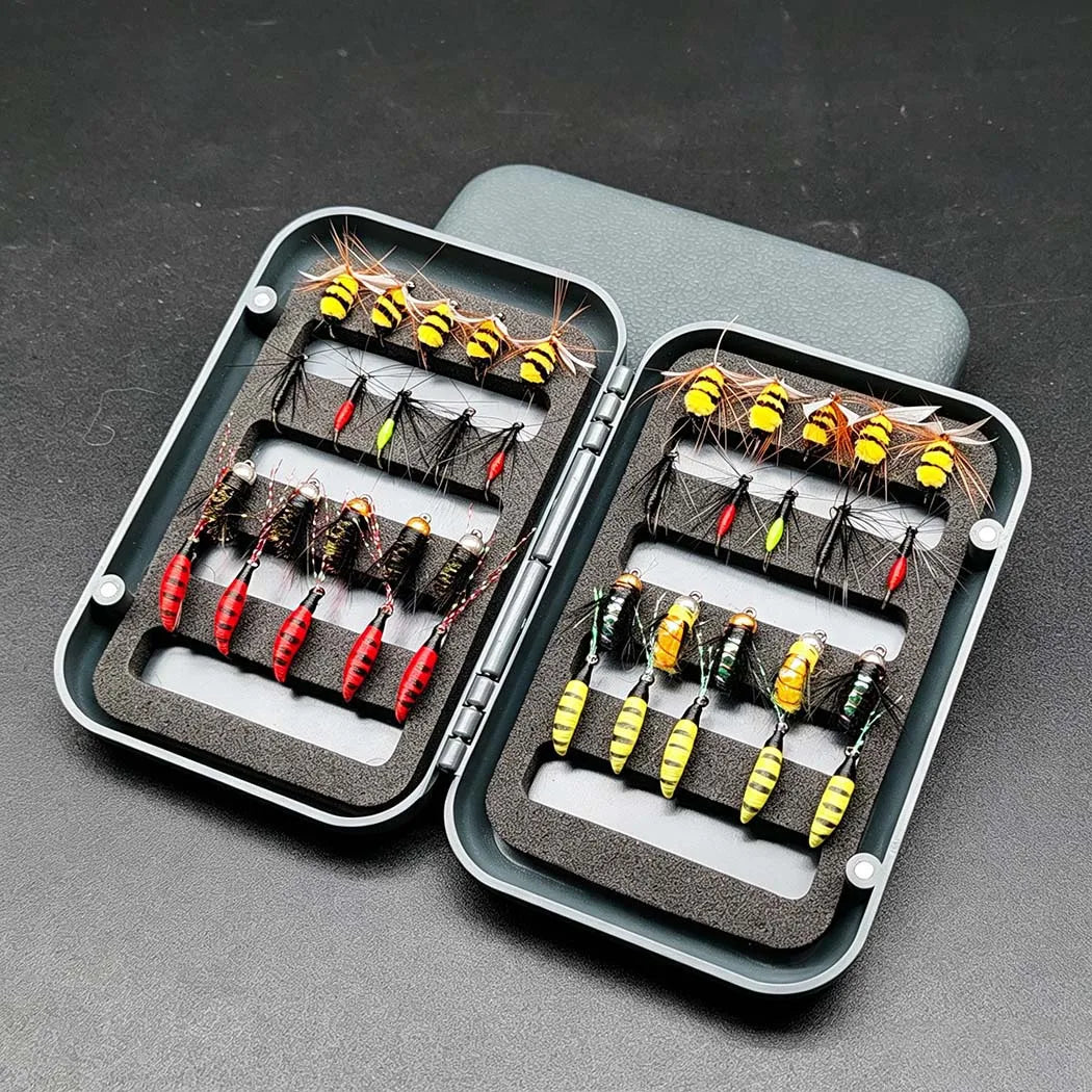 Fly Fishing Flies Kit, 2 Boxes Bundle(Total 50Pcs Flies) Dry Flies, Wet Flies, Nymphs Fishing For Trout-with Fly Box