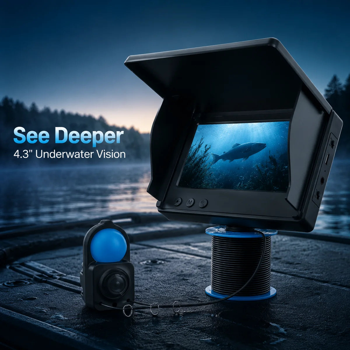 Underwater Fishing Camera With Monitor Portable Fish Finder With Night Vision & Depth Finder HD Ice Lake Sea Boat Fishing Sonar Camera For Anglers Men