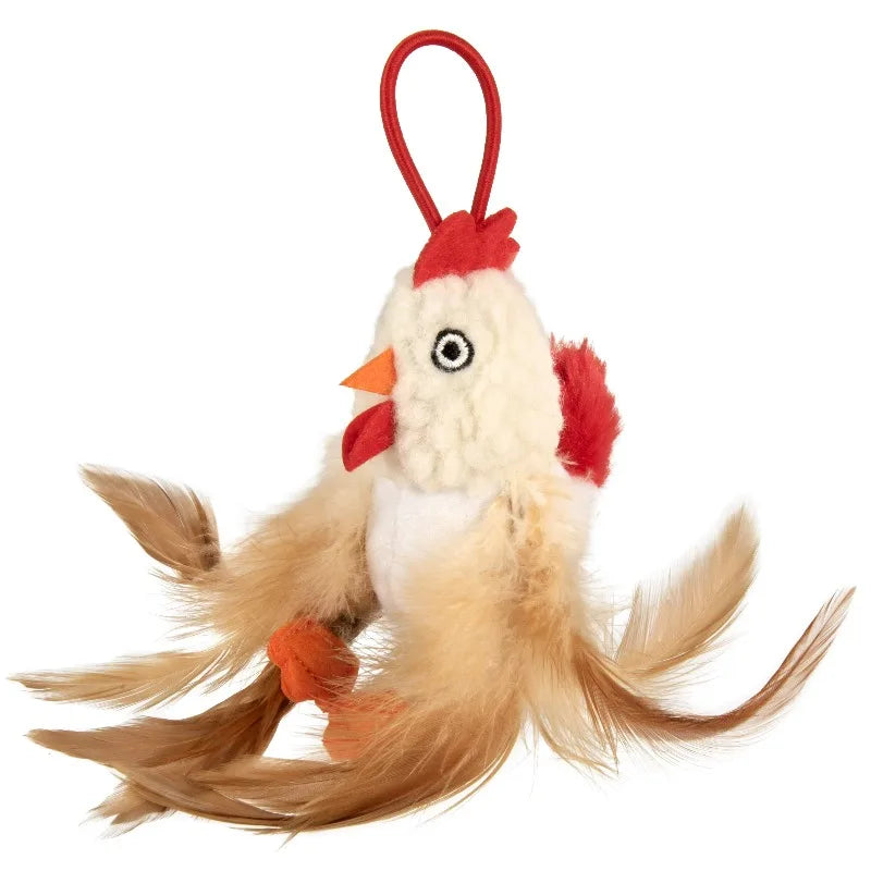 Elastic Launcher Electronic Chicken Sound Cat Toy with Catnip, White