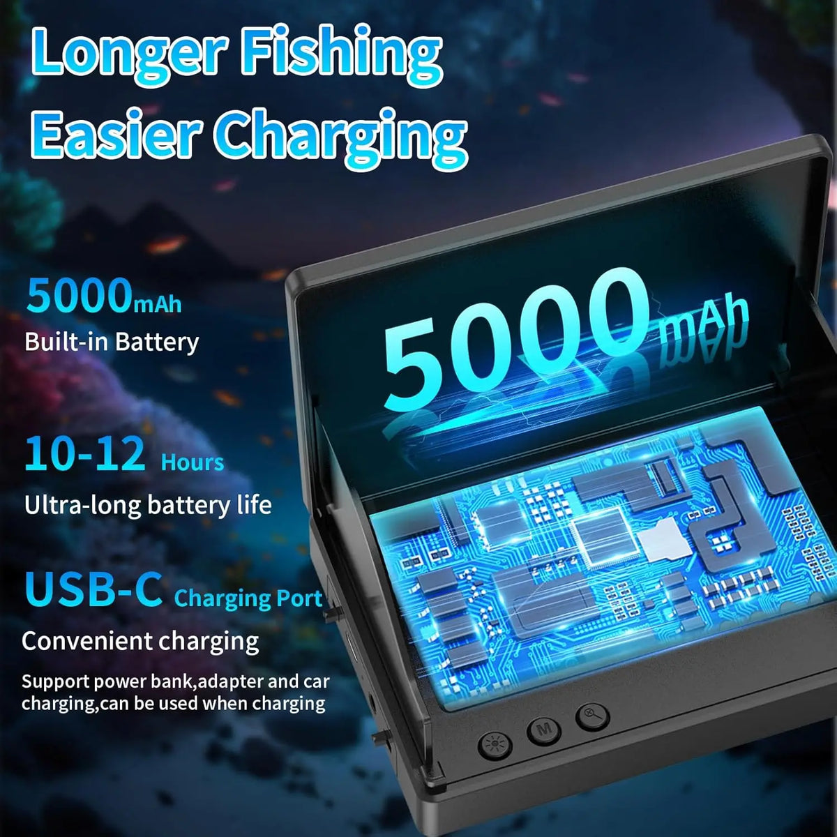 Underwater Fishing Camera with 4.3'' LCD Display 1080P HD, IP68 Waterproof Fish Depth Finder with Infrared Night Vision Light&5000mAh Battery, Suitable for Ice Lake Boat Kayak Fishing