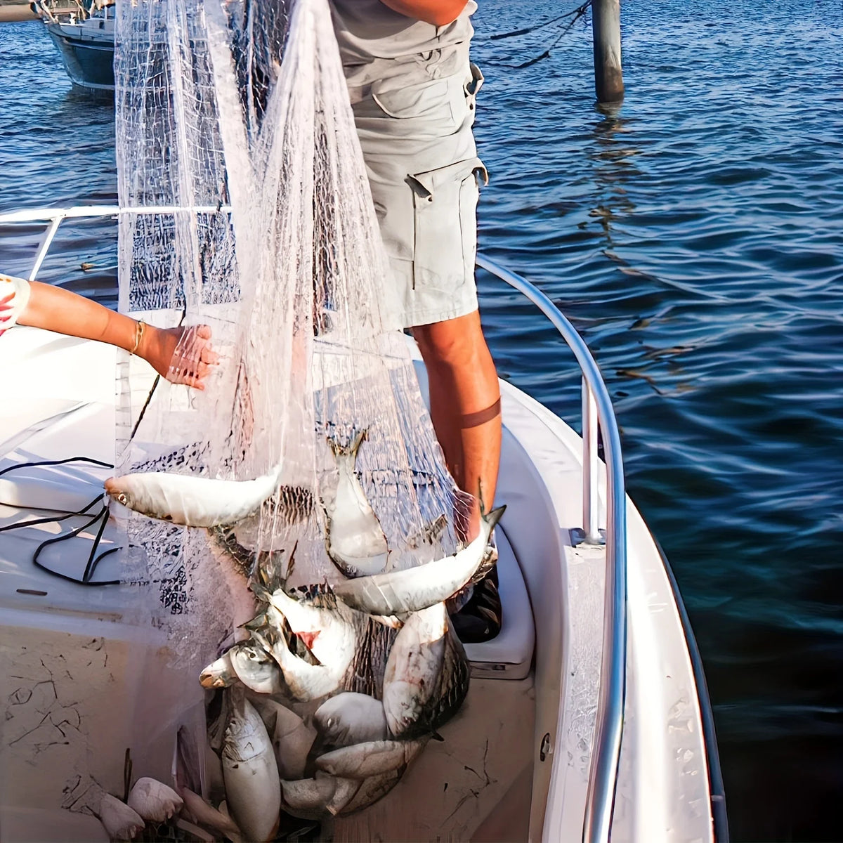 American Style Easy-Throw Fishing Cast Net, Durable Nylon Blend White Fishing Equipment, Handmade Sturdy Easy to Learn for Saltwater Freshwater All Fish Species, Christmas/Easter/Father's Day Gifts