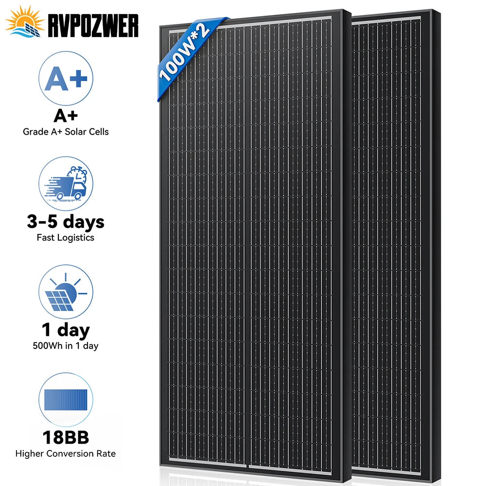 RVPOZWER 100W Solar Panels A+ N-Type Monocrystalline Solar Cell Household Outdoor Camping 23.2% High-Efficiency PV Power