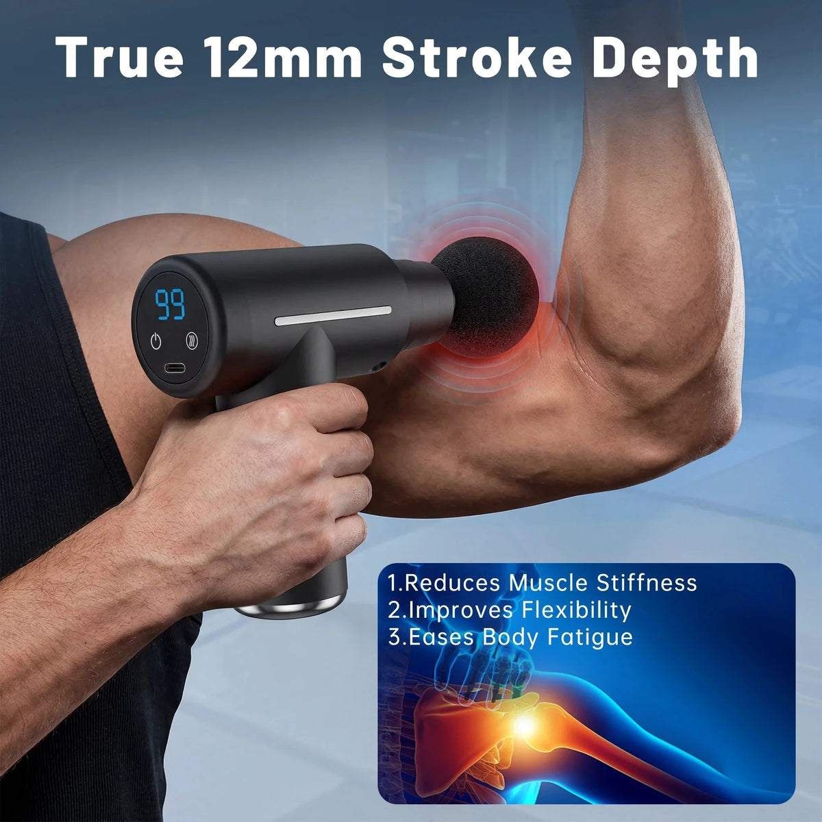 CshidWorld Heated Massage Gun with Gel Head,Deep Tissue Muscle Massager,6 Speed Levels,Quiet Handheld Percussion Massager for Pain Relief & Muscle Recovery Gun Massage Vibrator Body Massager
