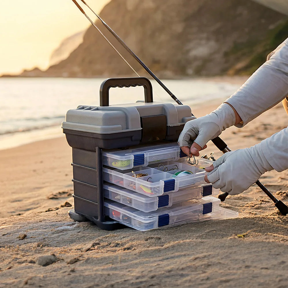 Zoe Fishing Tackle Box Kit with Fishing Pliers 4-Tier Multi-Functional Fishing Handheld Storage Box Adjustable Dividers Portable Fishing Tackle Lure Tool Box Arts Crafts