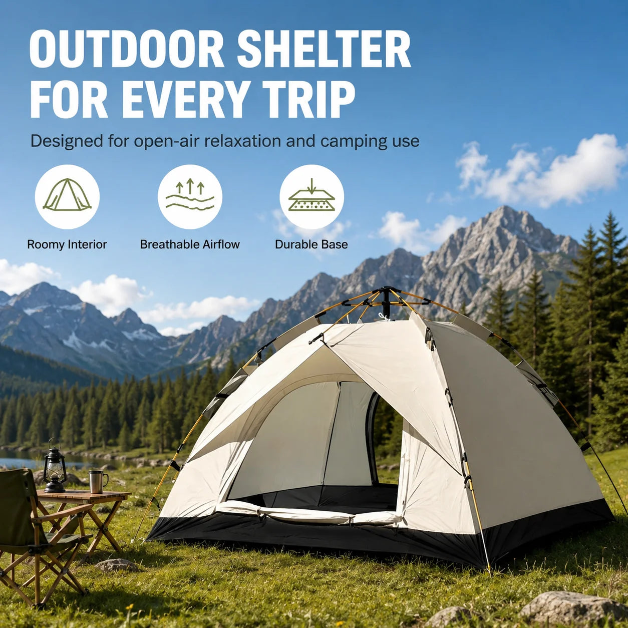 Automatic Pop-Up Outdoor Camping Tent Quick to Set Up, Windproof, Sun-Proof, and Rain-Resistant; Suitable for Family Camping, Backyard Gatherings, Picnics, and Hiking; A Portable Shelter.