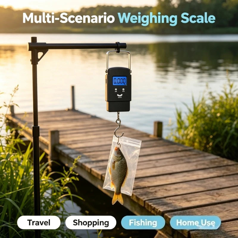 Portable Digital Hanging Luggage Scale, Multi-Unit Backlight LCD Hanging Scale Tare Function for Luggage Fishing Package Weighing