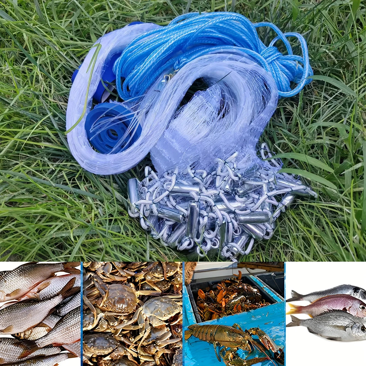 American Style Easy-Throw Fishing Cast Net, Durable Nylon Blend White Fishing Equipment, Handmade Sturdy Easy to Learn for Saltwater Freshwater All Fish Species, Christmas/Easter/Father's Day Gifts