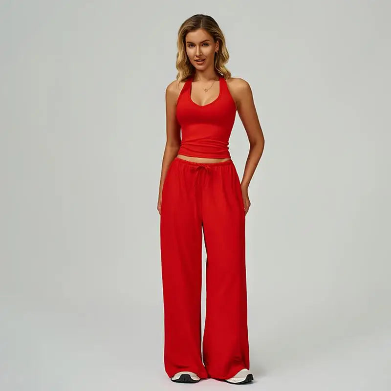 Women 2-Piece Athleisure Set Ice Silk Top And Pants