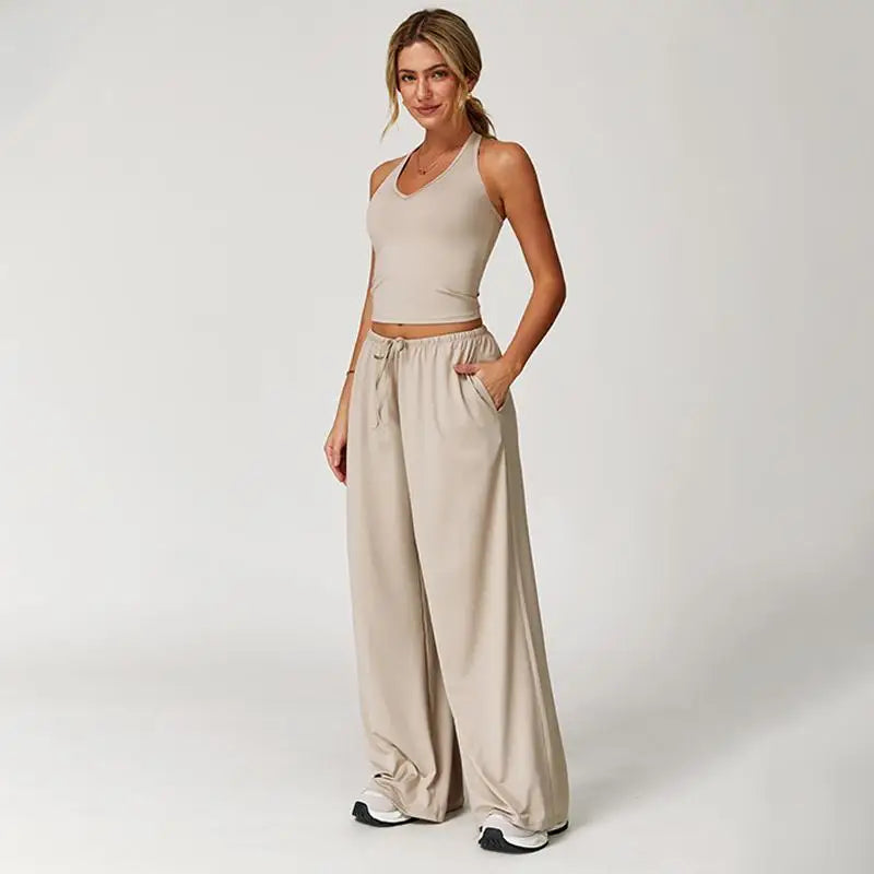 Women 2-Piece Athleisure Set Ice Silk Top And Pants