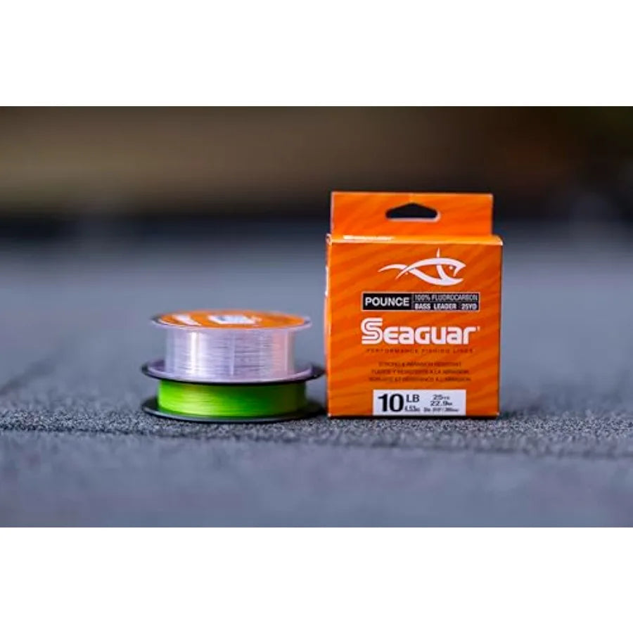 Pounce Bass Fishing Leader Line, Freshwater, 100% Fluorocarbon, 25yd Spool, Clear, Multiple Sizes