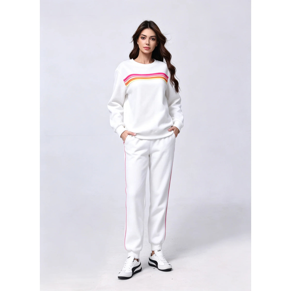 Womens Oversized Retro Striped Two Piece Lounge Set Cozy Warm Pullover Sweater Top And Jogger Pants With Two Side Pockets Relaxed Fit For Fall School Campus Weekend Travel And Everyday Casual Wear