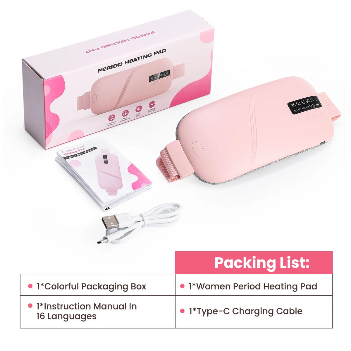 Heating Pad for Women, Vibrating Massager Belt with 5 Heat 45-65℃ & 4 Modes, Cordless Period Warm Compress, Abdominal Wrap