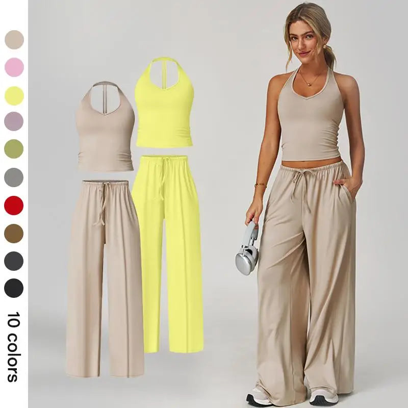 Women 2-Piece Athleisure Set Ice Silk Top And Pants