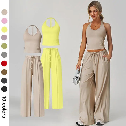Women 2-Piece Athleisure Set Ice Silk Top And Pants