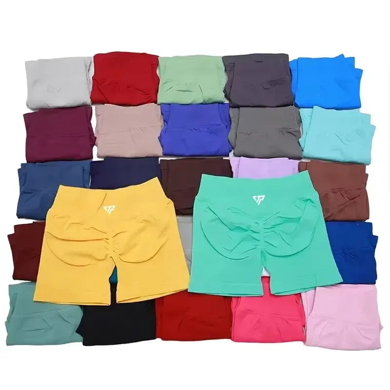 Women Seamless Yoga Shorts High Waist Scrunch Butt Lift Gym Fitness Sport Shorts Silicone Printed Recoil Workout Leggings