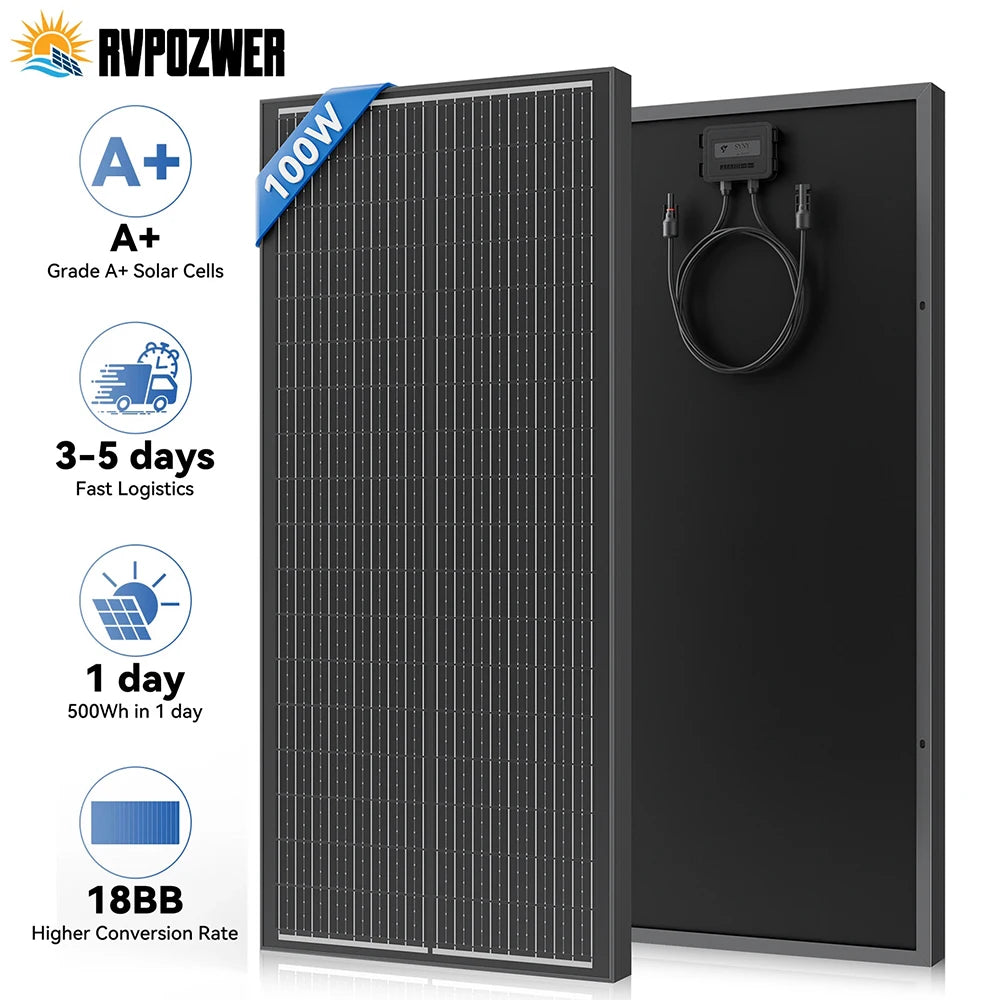 RVPOZWER 100W Solar Panels A+ N-Type Monocrystalline Solar Cell Household Outdoor Camping 23.2% High-Efficiency PV Power